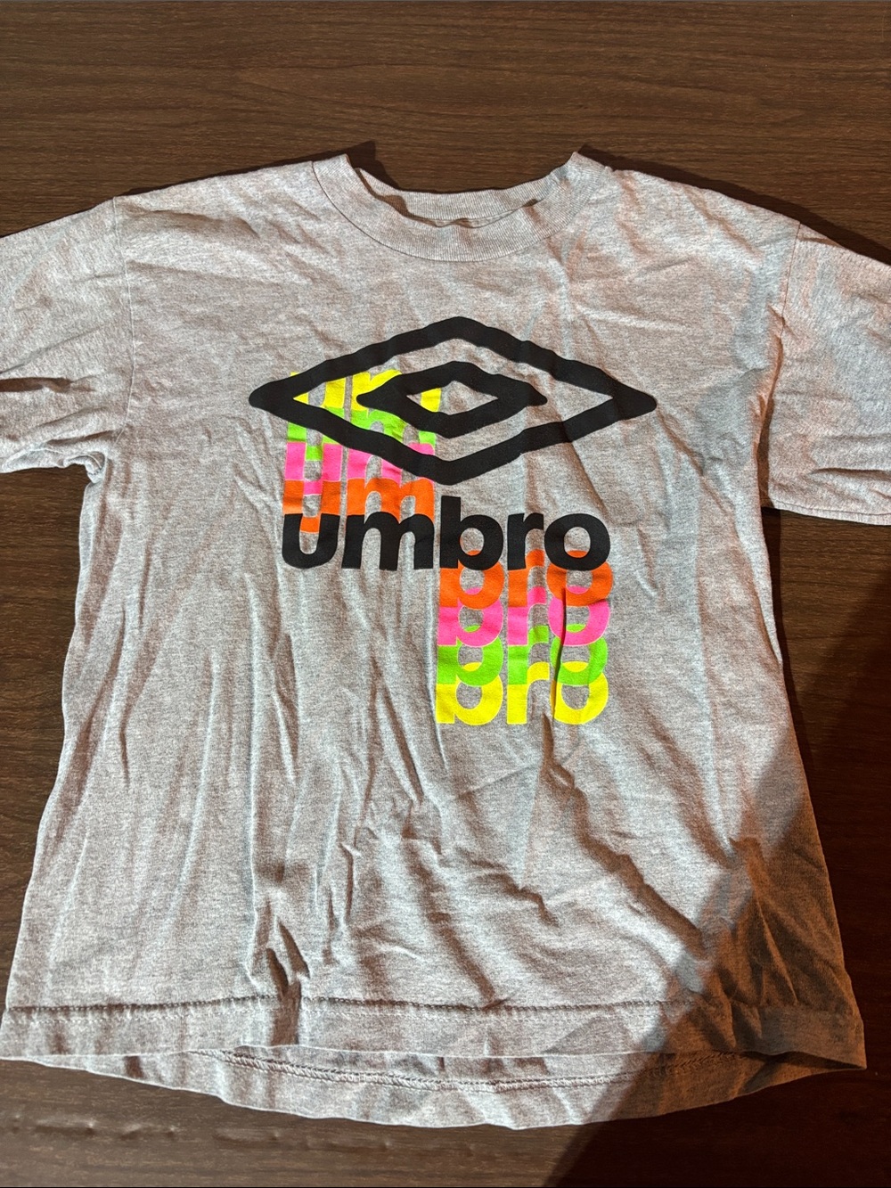 Umbro Gray Short Sleeve Tee with Neon Pink and Neon Yellow Logo